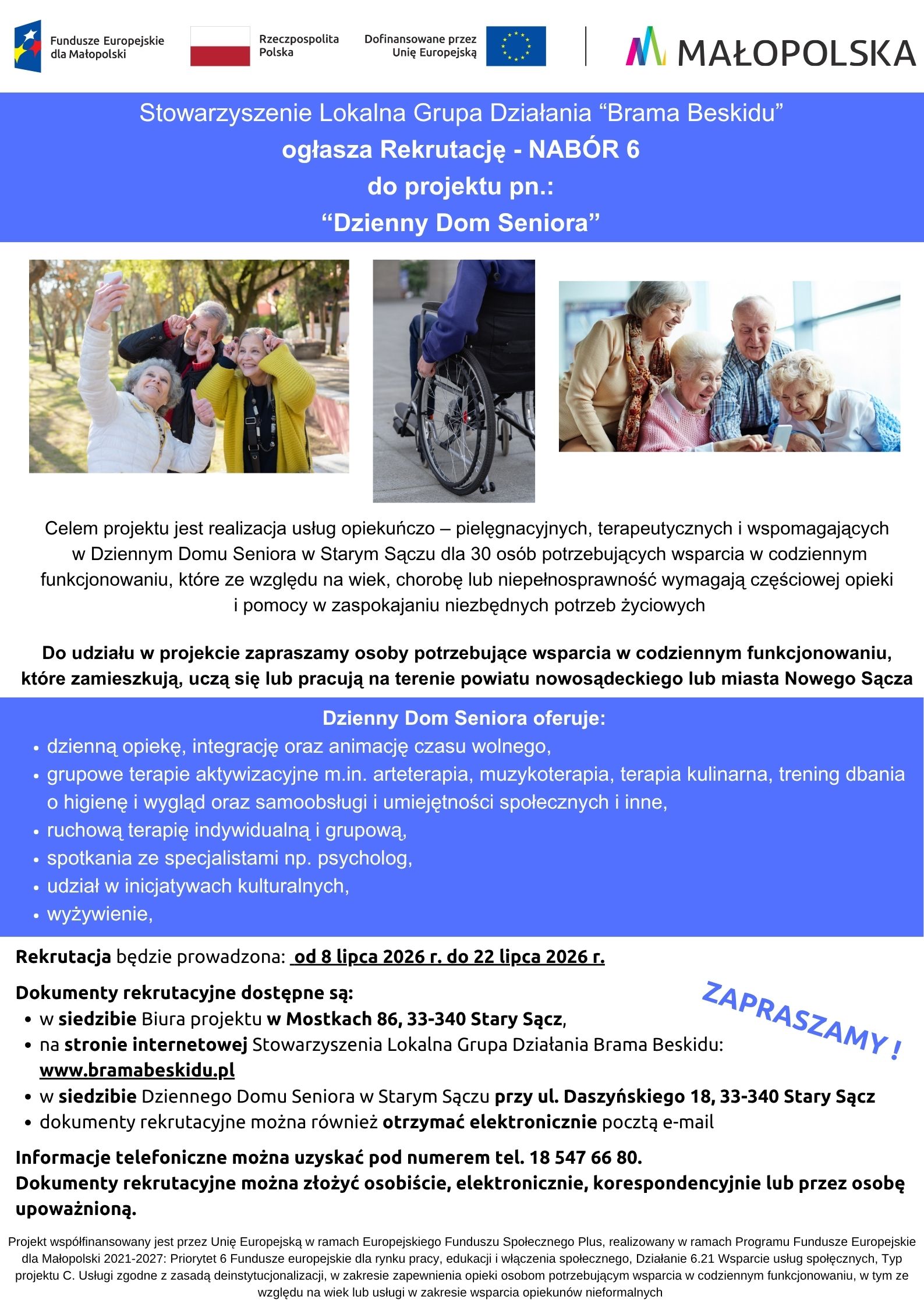 REKRUTACJA DO PROJEKTU PN. „DZIENNY DOM SENIORA” – NABÓR 6