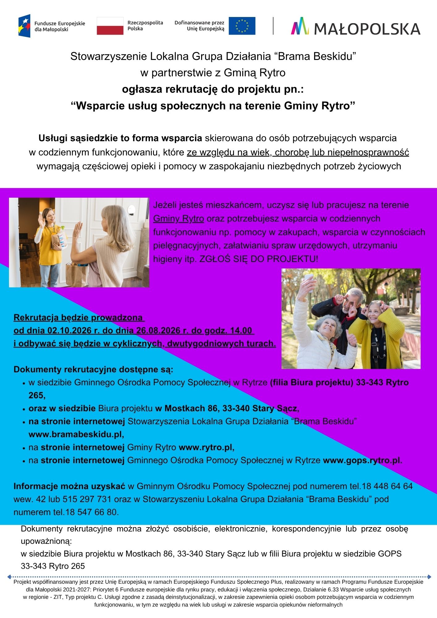 Rekrutacja do projektu pn. „Wsparcie usług społecznych na terenie Gminy Rytro”.